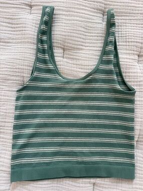 Full Tilt Sage Green & White Striped Ribbed Tank